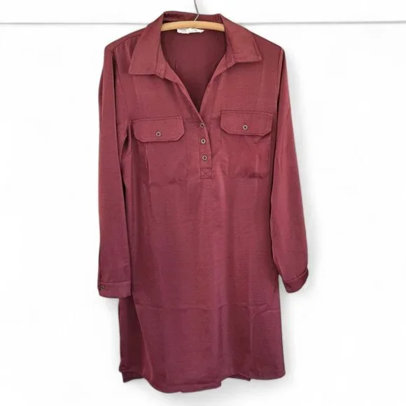 Lucky Brand Womens Long Sleeve Tunic Dress In Burgundy Size Large - Picture 1 of 5